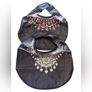 Reusable Adult Bib Set of 2 Jewelry Print Waterproof Hook & Loop Closure